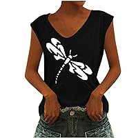 V Neck Tank Tops for Women Fashion Casual Dragonfly Printing Sleeveless Cami T Shirt Pullover Tanks Top Blouses Vests