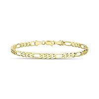 Nautica 14K Gold Plated Brass Flat Link Figaro Curb Chain Bracelet for Men and Women