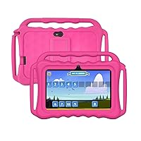 Kids Tablet for Learning,7 Inches Eye Protect HD Screen,32GB Storage,2 Cameras,4GB RAM, Parental Controls,Silicone Protect,USB charge,Unique educational Contents,Study Pad (ThreeHandle-Pink)
