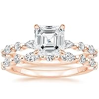 Moissanite Engagement Ring Set, 3 CT Stones, Sterling Silver, Wedding Band Gift