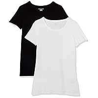 Amazon Essentials Women's Classic-Fit Short-Sleeve Crewneck T-Shirt, Pack of 2, Black/White, Medium