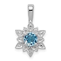 925 Sterling Silver Polished Prong set Open back Fancy cut out back Diamond and Light Blue Topaz Pendant Necklace Measures 19x11mm Wide Jewelry Gifts for Women