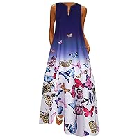 XJYIOEWT Floral Dress for Women, Women Plus Size Butterfly Print Daily Sleeveless Vintage Boho V Neck Maxi Dress Casual