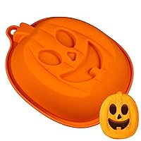 Halloween Pumpkin Cake Pan, 8 Inches Pumpkin Cake Mold, Jack O Lantern Silicone Mold, Pumpkin Shaped Bakeware Baking Tray, Orange