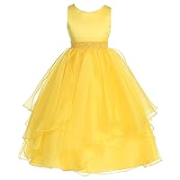 Girls Chic Baby Asymmetric Ruffles Satin/Organza Flower Girl Dress-Yellow (CB302)