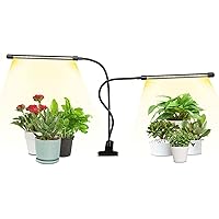 iPower LED Grow Light with Full Spectrum for Indoor Plants, Adjustable Gooseneck, 2/3 Light Modes&5/10 Dimmable Levels, 3 Auto Timing Modes, 2 Tubes, Yellow