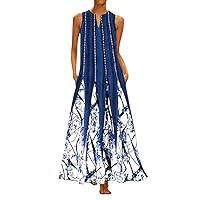 Dresses for Women 2024, Women's Elegant Vintage Floral Print Sexy Dress with Pockets Sleeveless Maxi Cocktail Dresses