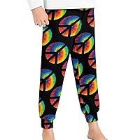Tie Dye Peace Logo Youth Pajama Pants Elastic Waist Pajama Bottoms Lounge Pants Sleepwear PJ Bottoms
