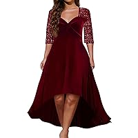 Women's Valentines Dress Fashionable Casual V-Neck Solid Color Sequin Bead Patchwork A Line Dress, L-5XL