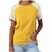 Womens Loose Fit Tshirts Striped Printed Short Sleeve Summer Tops Casual Workout Yoga Tunic T Shirts Tee Tops