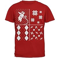 Old Glory Astronaut in Space Ugly Xmas Sweater Festive Blocks Red Adult T-Shirt - Large