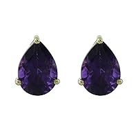 Carillon Amethyst Natural Gemstone Pear Shape Stud Anniversary Earrings 925 Sterling Silver Jewelry | Yellow Gold Plated
