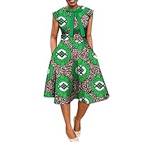 Summer Plus Size Dress for Women Tassel Sleeve Knee-Length Women Wax Print Dress with Bowtie
