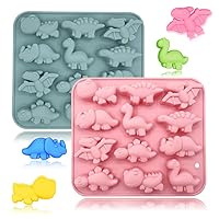 2 Pack 3D Cute Dinosaur Silicone Molds 12 Cavity Dinosaur Themed Baking Mould Tray DIY Baking Tool for Easter Chocolate Cake Dessert Candy Mousse Pastry Handmade Soap Cupcake Topper