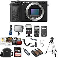 Sony Alpha a6600 Mirrorless Camera - Bundle w/Bag, SD Card, Card Reader, Editing Software, 2X Battery, Charger, Shutter Release Transmitter-Reciever & Cable, Tripod, Flash, LED Light, Mic, Brackets