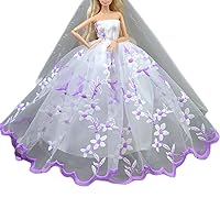 Purple Embroidery Doll Wedding Dress White Gauze Dress Handmade Doll Clothes for 11.8 inch Doll