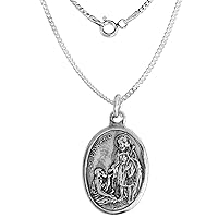 Sterling Silver St Edward Medal Necklace Oxidized finish Oval 1.8mm Chain