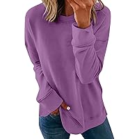 Casual Solid Pullover Women Crewneck Sweatshirts Fashion Basic Long Sleeve Tunic Fall Warm Comfy Shirt Daily Tops