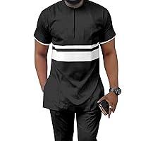 African Men`s Clothing Short Sleeve Dashiki Shirts and Pants 2 Piece Set Plus Size Casual Outfits Ankara Blouse