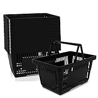 12PCS Shopping Baskets with Handles, 21L Durable Plastic Shopping Cart, Portable Grocery Basket for Supermarket Retail Shop Book Store Laundry, Black