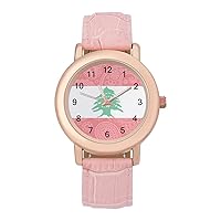 Lebanon Paisley Flag Fashion Leather Strap Women's Watches Easy Read Quartz Wrist Watch Gift for Ladies