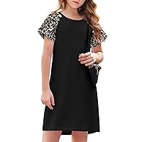 Arshiner Girls Summer Dress Kids Short Sleeve Cotton Printed Casual T-Shirt Dresses for 5-12 Years