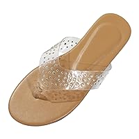 on Slippers for Women Women Slippers Flat Bottom Light Open Toe Flip Flops Transparent Upper Rhinestone Casual