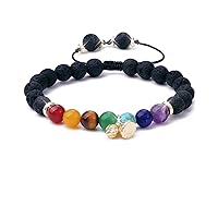 Anxiety Spiritual Stress Relief Fidget Chakra Healing Crystals Beaded Bracelets Mindfulness Meditation Essential Oils Accessories Gifts for Women Men (Lava Stone Chakra)