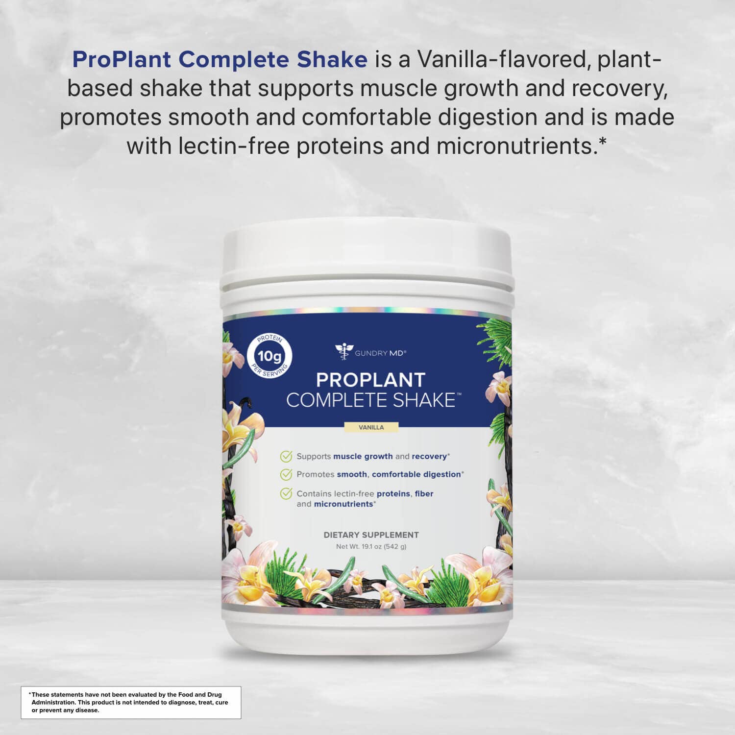 Gundry MD® Pro Plant Complete Shake™ High-Fiber Plant Protein Blend, 20 Servings (Vanilla)