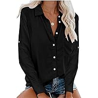 Andongnywell Women's Solid Color Long Sleeve V Neck Button Cardigan Blouses Tops Button Down Shirts Blouses