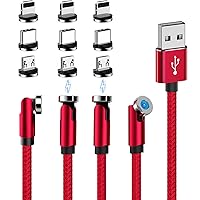 540° Rotating Magnetic Charging Cable (Red 4-Pack 3/3/6/6ft) 3 in 1 USB C Magnetic Phone Charger Cable 2.4A Fast Charge Cord for iPhone Samsung Moto Android Tablet TWS Earphone Gamepad