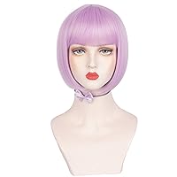 Short Wigs for Women Straight Bob Cut Purple Wig with Bangs Synthetic Hair Wigs Daily Use Halloween Cosplay Costume Wig 10 Inches