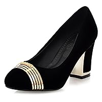 Women Block Heel Pumps, High Heel Pumps Round Toe Slip On Dancing Shoes Elegant Dress Pumps, Size 3-13.5