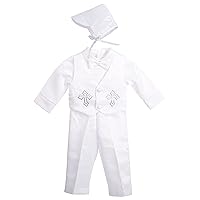 Lito Angels Baby Boys Christening Clothing Baptism Outfits with Bonnet Short Long Sleeve White Suit