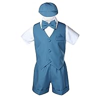 Teal Infant Boys Toddler Eton 5pc Formal Vest Shorts Set Suits Hat S-4T