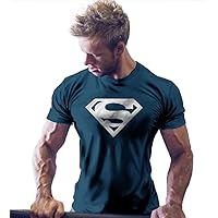 Men's Gym Cotton Golden S Logo Bodybuilding Muscle NavyBlue T-Shirt