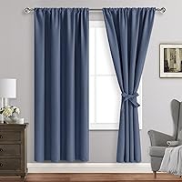 JIUZHEN Dusty Blue Blackout Curtains for Bedroom - Thermal Insulated Room Darkening Noise Reducing, 42 x 72Inch Length Curtains for Living Room, Set of 2 Panels with Tiebacks, Dusty Blue