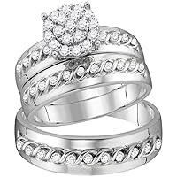 The Diamond Deal 10kt White Gold His Hers Round Diamond Cluster Matching Wedding Set 3/4 Cttw
