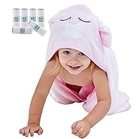 HIPHOP PANDA Baby Washcloths, 6 Pack and Baby Hooded Towel, Pink Rabbit, 30 x 30 Inch