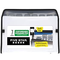 Five Star 7 Pocket Expanding File Organizer + Study App, Plastic Expandable File Folders with Customizable Tabs & Clear Cover, Holds 11