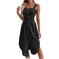 Women's Dresses Button Through Fold Pleated Asymmetric Hem Cami Dress Dress for Women
