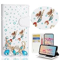 STENES Bling Wallet Phone Case Compatible with Moto G Play (2024) Case - Stylish - 3D Handmade Butterfly Mermaid Design Magnetic Wallet Stand Girls Women Leather Cover - Light Blue
