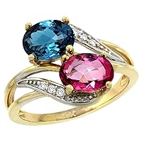 14K Yellow Gold Diamond London Blue & Pink Topaz 2-stone Ring Oval 8x6mm, sizes 5 - 10