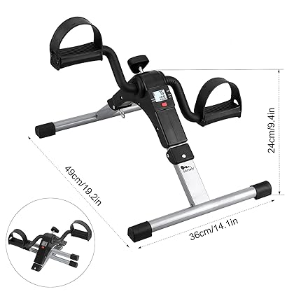 Folding Pedal Exerciser - Mini Exercise Bike Under Desk Bike Pedal Exerciser with LCD Display for Arms and Legs Workout, Portable Desk Bike Peddler Machine for Adults & Seniors