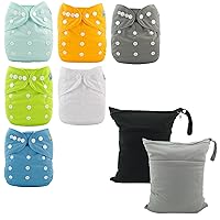 ALVABABY Baby Cloth Diapers 6 Pack with 12 Inserts with 2pcs Cloth Diaper Wet Dry Bags