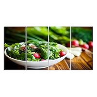 4 Piece Canvas Wall Art Print Pictures Spring salad from early vegetables lettuce leaves radishes herbs Framed Painting Posters Artwork Home Decor for Living Room Bedroom Bathroom Ready to Hang