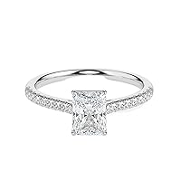 Riya Gems 3 CT Radiant Moissanite Engagement Ring Wedding Eternity Band Vintage Solitaire Halo Setting Silver Jewelry Anniversary Promise Vintage Ring Gift
