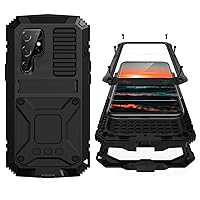 Samsung Galaxy S22 Plus Aluminum Metal Bumper Silicone Case with Stand, Water Resistant, Heavy Duty Rugged, Built-in Screen Protector, Black
