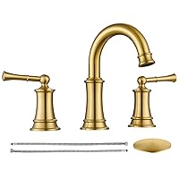 Widespread Bathroom Faucet, Brush Gold 2-Handle Faucets for Bathroom Sink, Rough-in Valve & Pop Up Drain Included, Touch On Bathroom Faucets for Vanity, Lavatory, Bathroom(L2304-BG)