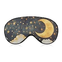 Golden Moon and Stars Sleep Mask Clouds Blindfold for Adult Play Adjustable Soft Eye Mask Cover for Men Women Travel Nap Games